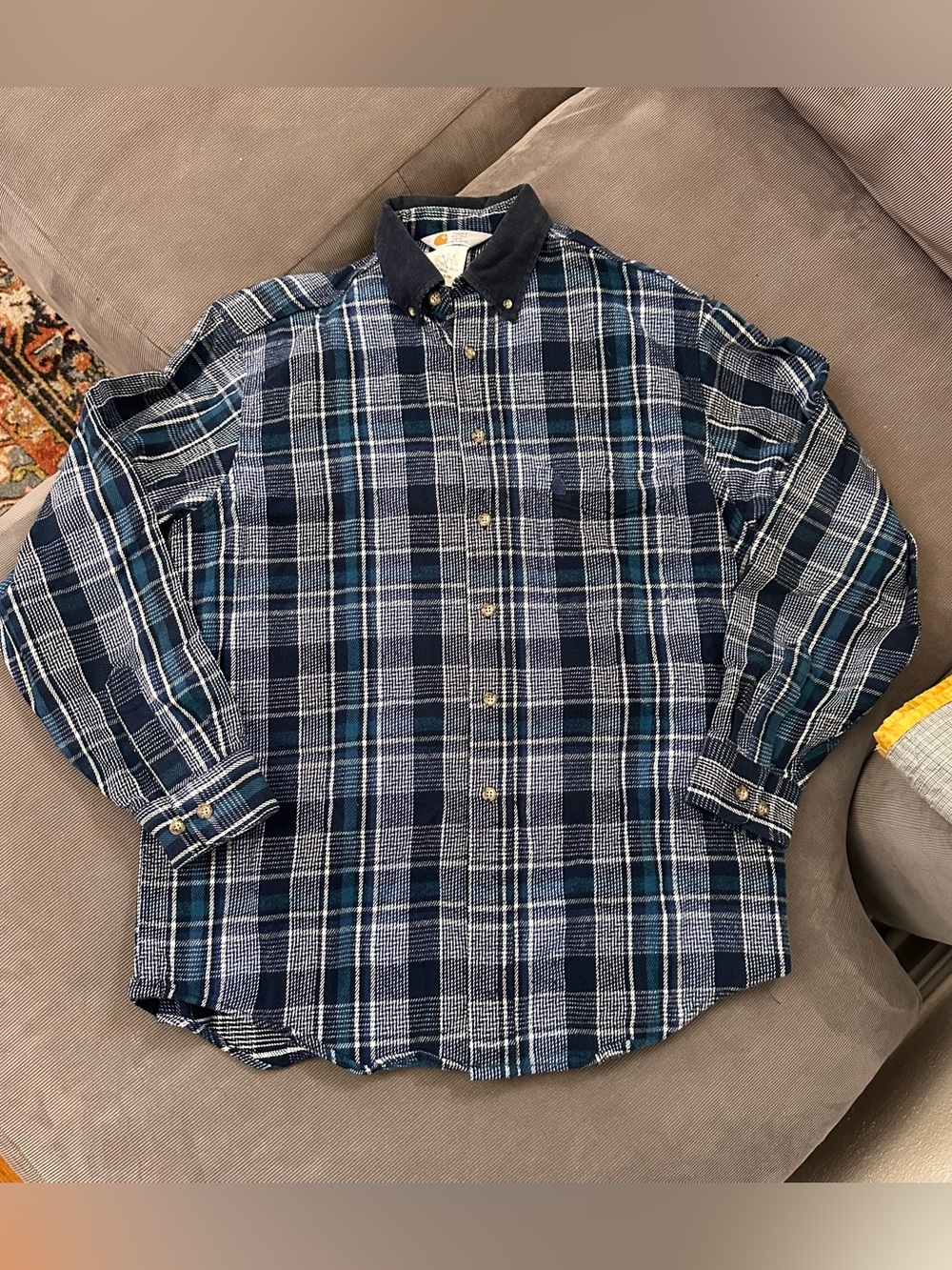 Vintage 90s Men’s Carhartt Button Up Flannel Size Large Corduroy Collar Outdoor